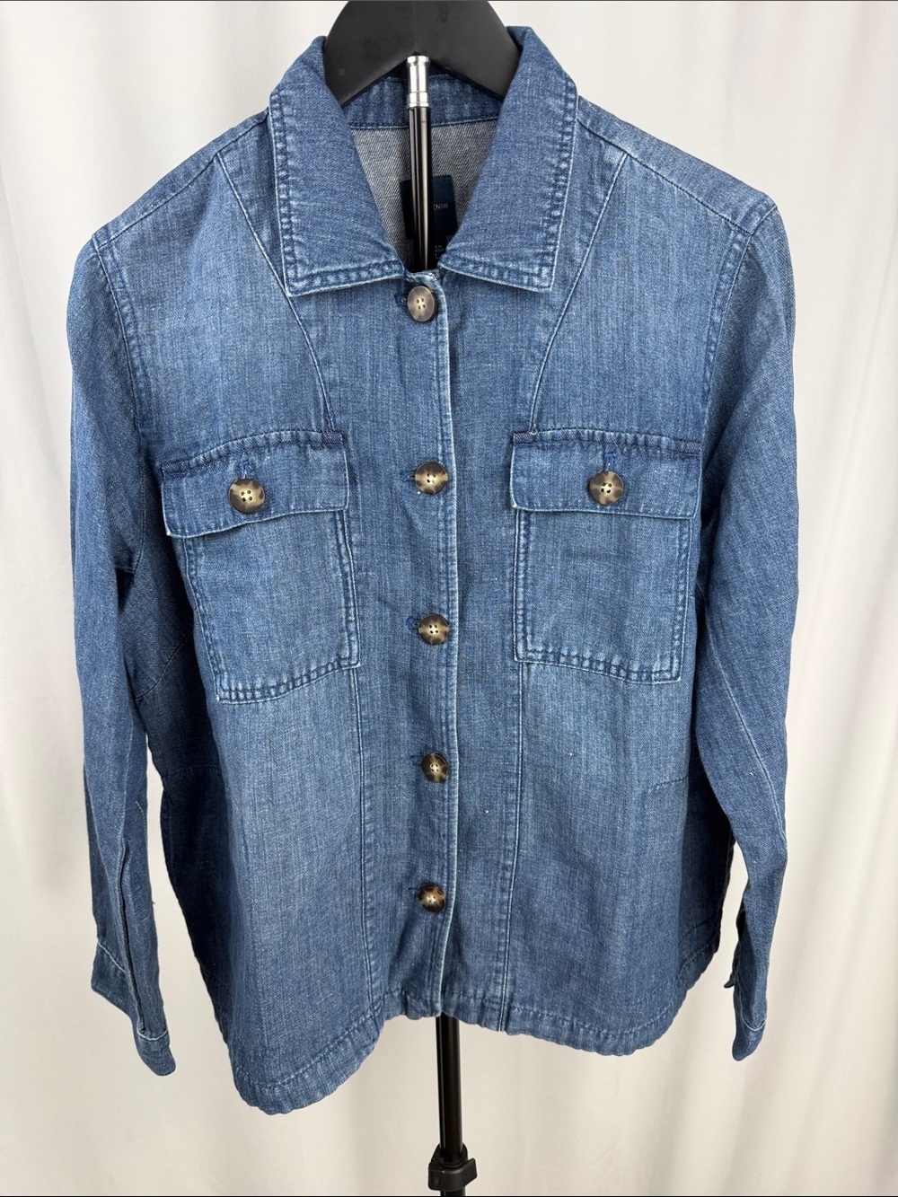 J.Jill Denim Petite Chambray Button Front Shirt Jacket Medium Petite